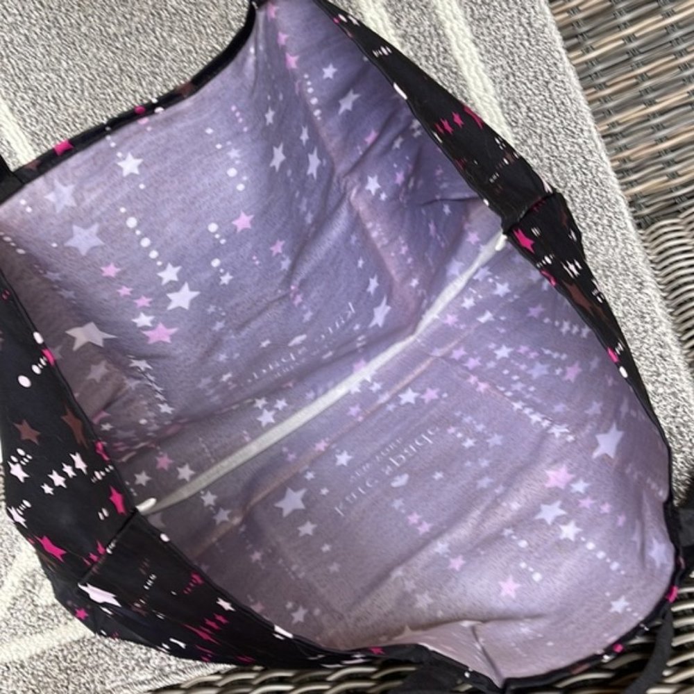 Kate Spade Black Multi Color with Light and Dark Pink Stars Canvas Tote XL Reusa - Picture 7 of 16